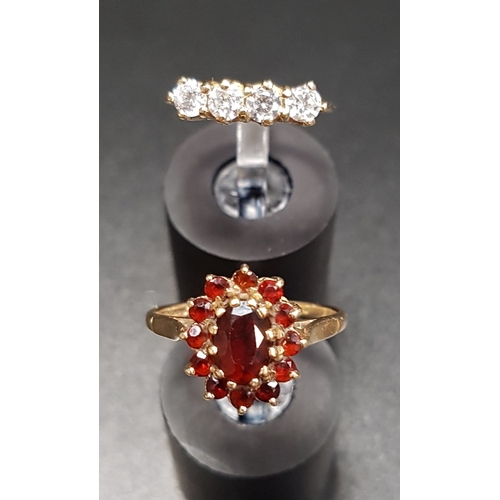 175 - GARNET CLUSTER RING
on nine carat gold shank, ring size M-N; together with a CZ four stone ring, siz... 