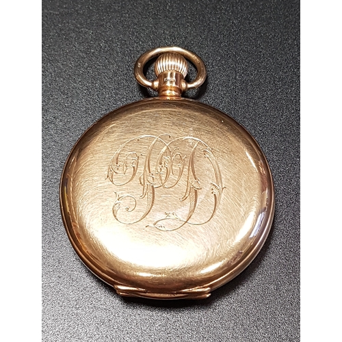 185 - NINE CARAT GOLD CASED WALTHAM POCKET WATCH
the white enamel dial with Arabic numerals and subsidiary... 