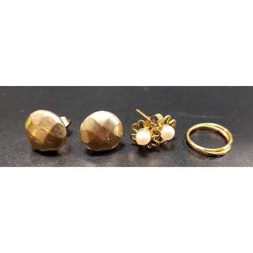 187 - THREE PAIRS OF NINE CARAT GOLD EARRINGS
comprising a pair of seed pearl set stud earrings in the for... 