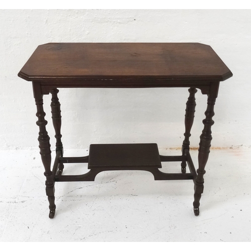 468 - EDWARDIAN OAK OCCASIONAL TABLE
with an oblong top with canted corners, standing on turned and taperi... 