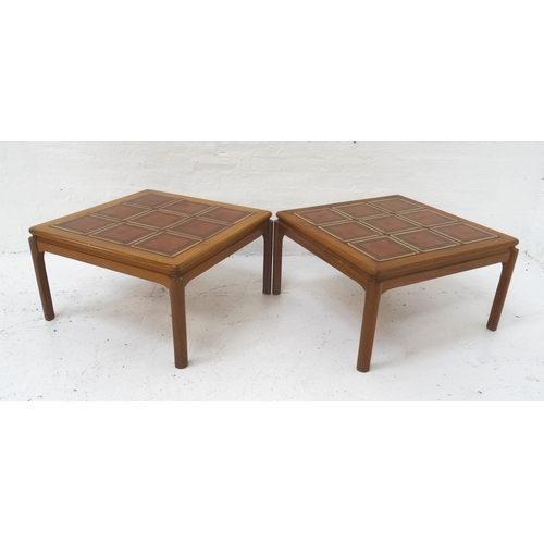 508 - PAIR OF NATHAN FURNITURE TEAK OCCASIONAL TABLES
with inset tiled tops, standing on shaped supports, ... 