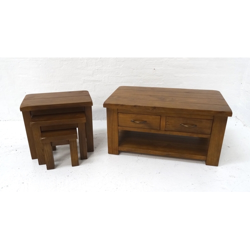 511 - STAINED PINE OCCASIONAL TABLE
with a plank top above two frieze drawers with a shelf below, standing... 