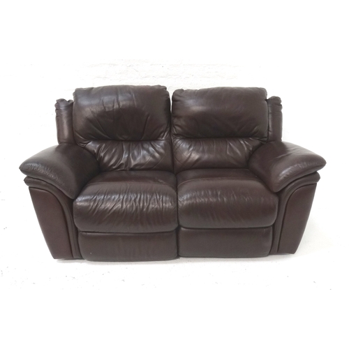 514 - BROWN LEATHER TWO SEAT SOFA
with electrically operated reclining seats, 168cm wide