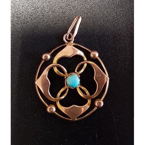 145 - TURQUOISE SET NINE CARAT GOLD PENDANT
the central turquoise stone in pierced stylised flower setting