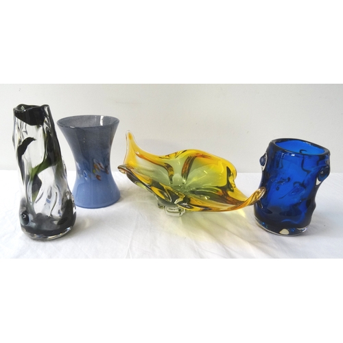 283 - STRATHEARN WAISTED VASE
in blue/grey opalescent glass, two Whitefriars style irregular shaped vases ... 