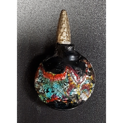 285 - ANTIQUE VENETIAN FOIL GLASS MINIATURE SCENT BOTTLE
with colourful decoration on a black ground, with... 