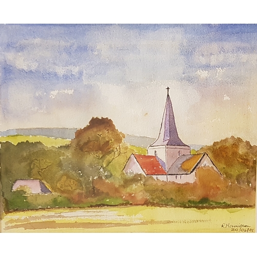 445 - R. HAMILTON
Parish Church, watercolour, signed and dated 20/6/95, 27.5cm x 33.3cm, and Philip John M... 