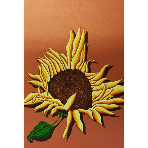 446 - ED O'FARRELL
Sunflower (copper), acrylic on canvas, signed and titled to verso, 70cm x 49.5cm