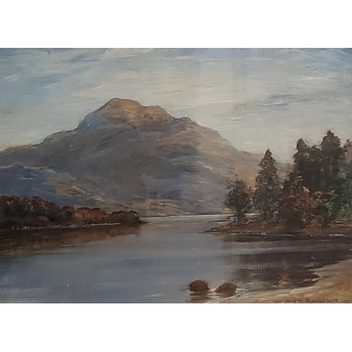 449 - ALEXANDER R GIBSON (Scottish 1880-1968)
Scottish Lochside Mountain Landscape, oil on canvas, signed,... 