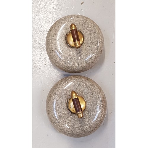 400 - PAIR OF VINTAGE CURLING STONES
with wood and brass handles (2)