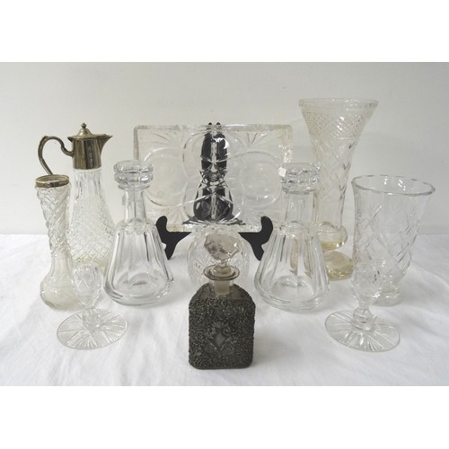 288 - SELECTION OF CRYSTAL AND GLASSWARE
including a claret jug with silver plated mounts, a pair of decan... 