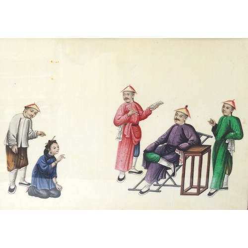 433 - SET OF FIVE 19TH CENTURY CHINESE PICTURES
depicting scenes of torture, watercolour and gouache on ri... 