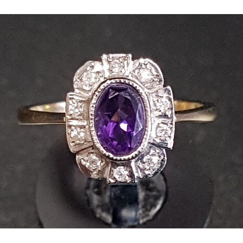27 - AMETHYST AND DIAMOND CLUSTER RING
the central oval cut amethyst in ten diamond surround, on nine car... 