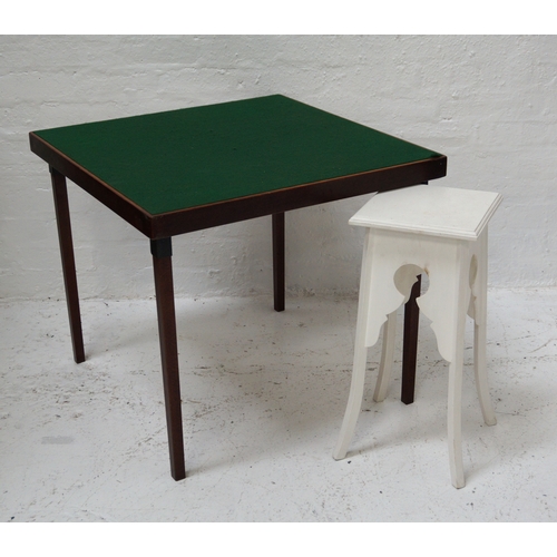 320 - GREEN BROTHERS CARD TABLE
with a green baize top, standing on folding supports, 75.5cm wide, togethe... 