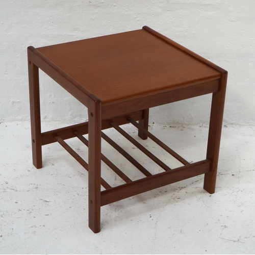 327 - DANISH TEAK OCCASIONAL TABLE
with a square top standing on shaped supports united by a slatted under... 