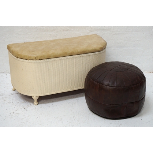 336 - 1950s D SHAPED OTTOMAN
with a padded lift up lid, standing on stout cabriole supports, together with... 