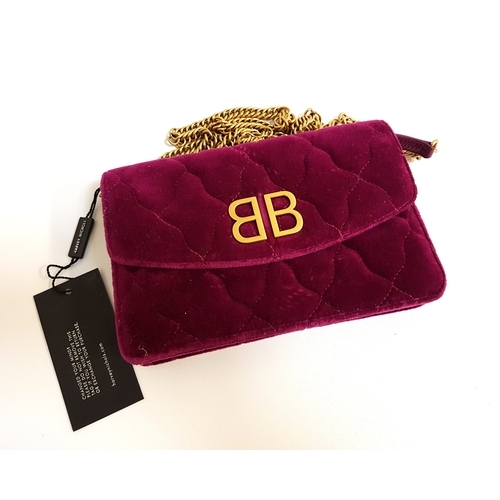 282 - NEW AND UNUSED BALENCIAGA QUILTED VELVET HANDBAG
in cerise colour, with removable chain link strap, ... 