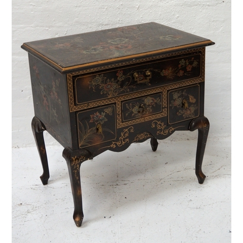 317 - JAPANNED STYLE SIDE TABLE
with chinoiserie style decoration all over, the moulded top decorated with... 