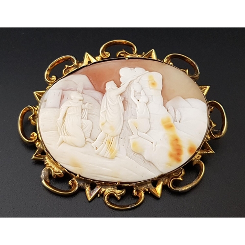 72 - LARGE SHELL CAMEO BROOCH
depicting Moses in the bible scene of the water from the rock, in pierced p... 