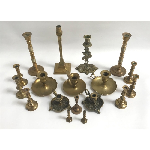 261 - GOOD SELECTION OF MINIATURE AND OTHER BRASS CANDLESTICKS AND CHAMBER STICKS
comprising five pairs of... 