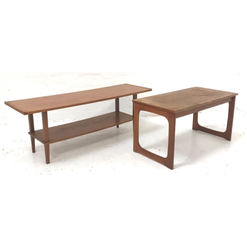 362 - TWO TEAK OCCASIONAL TABLES
both with rectangular tops, one standing on shaped end supports, 82cm lon... 