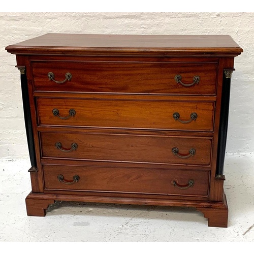393 - TEAK CHEST OF DRAWERS
with a moulded top above four long drawers flanked by columns, standing on bra... 