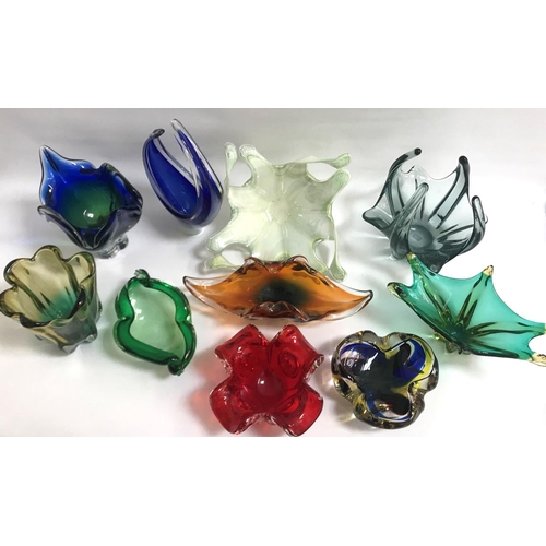 114 - GOOD SELECTION OF RETRO MURANO STYLE VASES AND BOWLS
all of biomorphic shape and in colourful palett... 