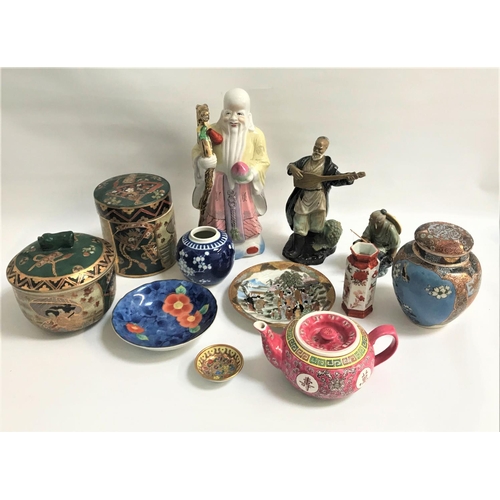 129 - SELECTION OF EAST ASIAN CERAMICS
including two Japanese jars with covers, both decorated with Geisha... 