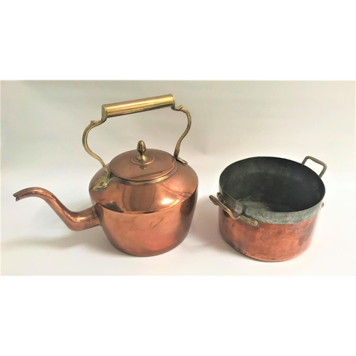 156 - VINTAGE COPPER RANGE PAN
of circular form with brass side handles, the body bearing an 'SW' monogram... 