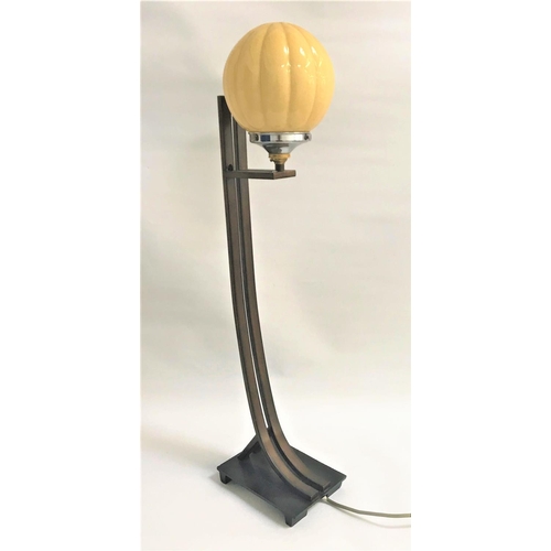 165 - ART DECO STYLE TABLE LAMP
the brushed metal body of sweeping linear form, supporting a ribbed opaque... 