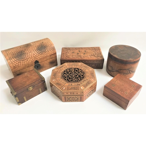 175 - GOOD SELECTION OF SIX WOODEN BOXES
including a an inlaid octagonal box with pierced central panel to... 