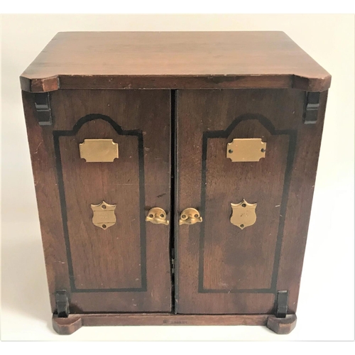 182 - STAINED WOODEN TABLE BOX
modelled as a safe with a pair of safe style doors with a heavy brass lock ... 