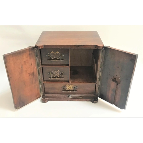 182 - STAINED WOODEN TABLE BOX
modelled as a safe with a pair of safe style doors with a heavy brass lock ... 