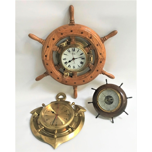 192 - TWO NAUTICAL THEMED WALL CLOCKS AND A SIMILAR BAROMETER
one clock by FCC Precision with circular dia... 