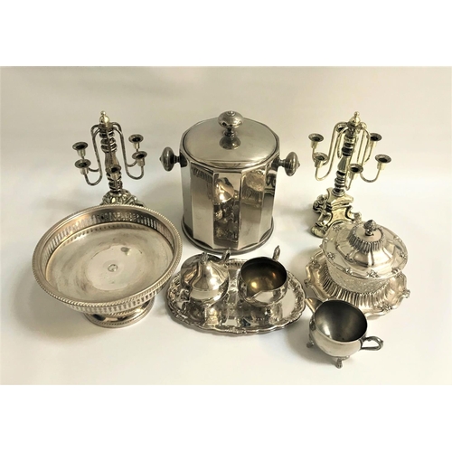 191 - MIXED LOT OF METALWARE
including a large lidded ice bucket, pair of Rubel candlesticks each with six... 