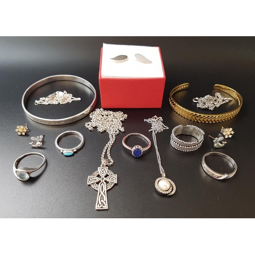 106 - SELECTION OF SILVER JEWELLERY
including a pearl set pendant on chain, a Celtic cross pendant on chai... 