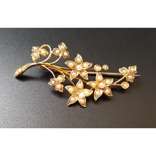 64 - EDWARDIAN FLORAL SPRAY BROOCH
in fifteen carat gold, 5.5cm wide and approximately 6.4 grams