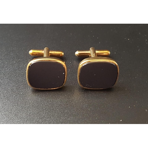 92 - PAIR OF ONYX SET NINE CARAT GOLD CUFFLINKS
in box, total weight approximately 7.6 grams