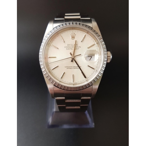 67 - GENTLEMEN'S ROLEX OYSTER PERPETUAL DATEJUST WRISTWATCH
the linear guilloche enamel dial with baton f... 