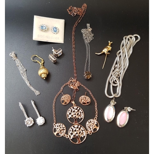 98 - SELECTION OF SILVER AND OTHER JEWELLERY 
including a suite of crystal set tree decorated jewellery i... 