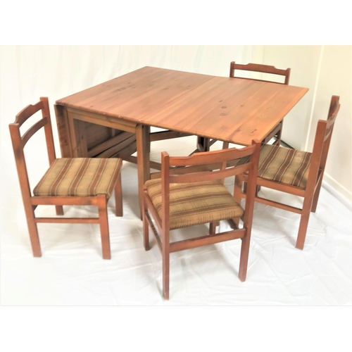 91 - WAXED PINE DINING TABLE
with drop flaps and gatelegs, 105cm wide, together with four West German bee... 