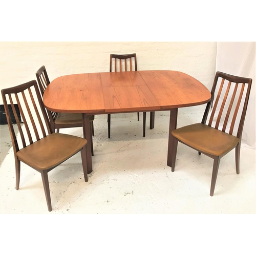 104 - G PLAN TEAK EXTENDING DINING SUITE
comprising a table with pull apart top and fold out leaf, standin... 