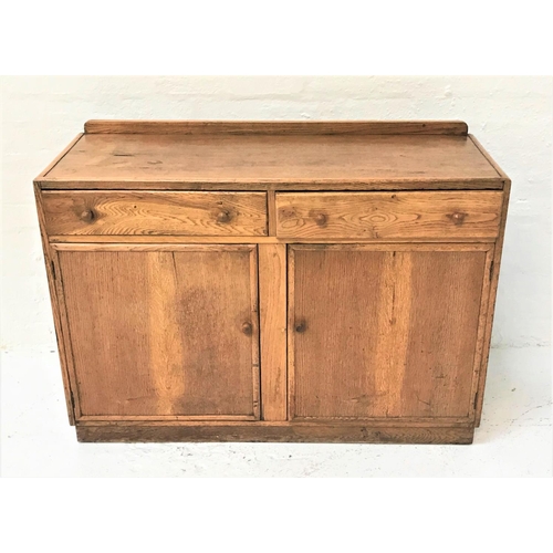 105 - LIGHT OAK SIDEBOARD
with a raised back above two frieze drawers with two cupboard doors below, stand... 