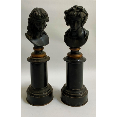 189 - AFTER FERDINAND BARBEDIENNE PAIR OF LATE 19th/EARLY 20th CENTURY BRONZE BUSTS 
comprising Bacchus an... 