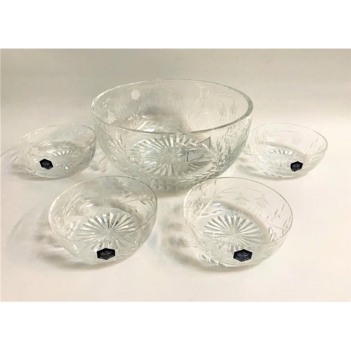 140 - SET OF FOUR NEW STUART CRYSTAL DESSERT BOWLS
in the Cascade pattern, 12cm diameter, boxed, together ... 