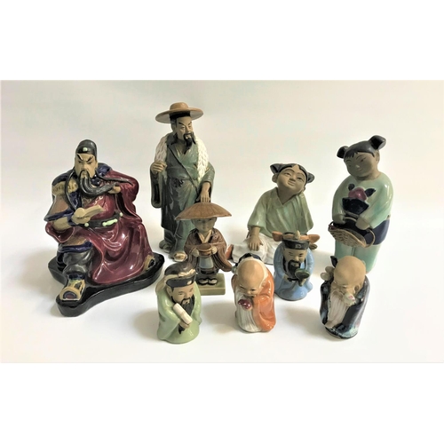 160 - SELECTION OF CHINESE STONEWARE FIGURES
comprising a seated sage, a farmer, two young girls, a young ... 