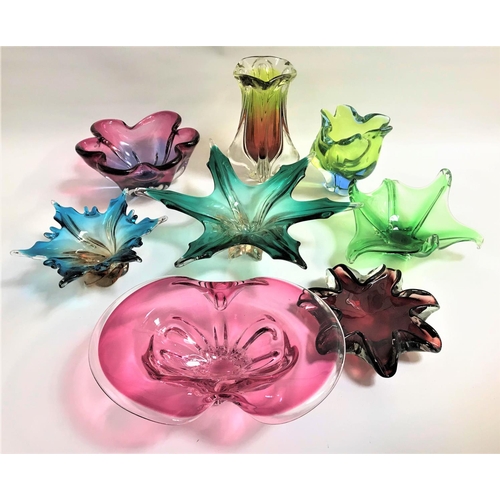 171 - SELECTION OF RETRO MURANO STYLE VASES AND BOWLS
all of biomorphic shape and in colourful palettes, s... 