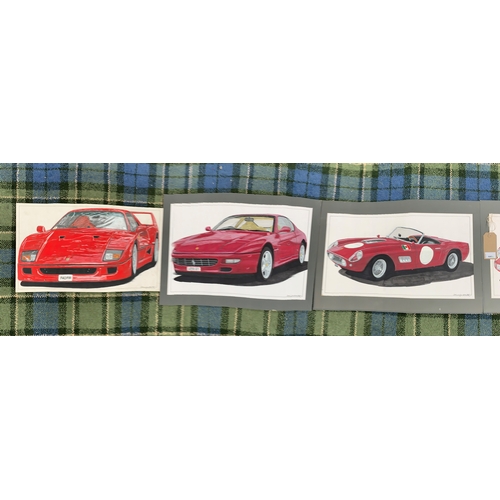 332 - J.M.CUNNINGHAM
nine Ferrari car prints, eight with mounts, 30cm x 53cm