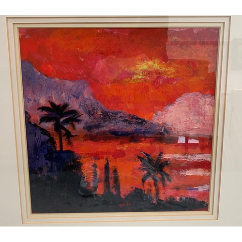 333 - BRITISH SCHOOL
Sunset on the beach, mixed media, indistinctly signed, 39.5cm x 39.5cm