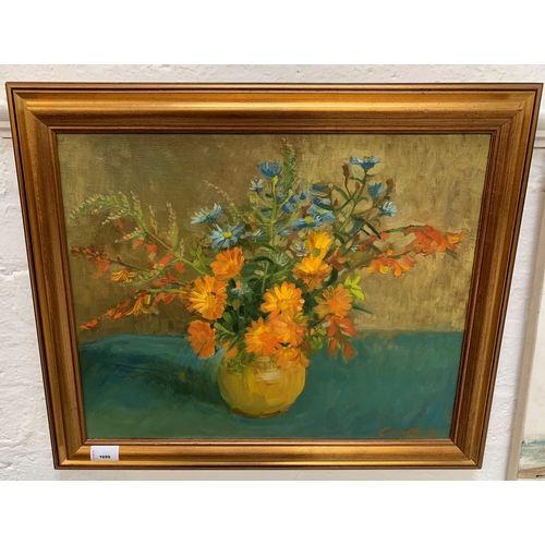 344 - CONNOLLY
Still life of a yellow vase of flowers, oil on canvas, signed and dated '87, 40cm x 50cm